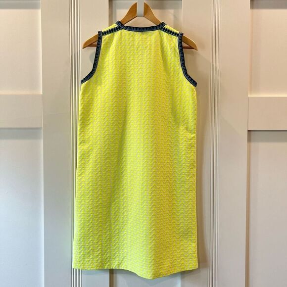 J. Crew Arrow Print Shift Dress Neon Yellow Blue Trim Women’s Size 2 - Picture 8 of 12